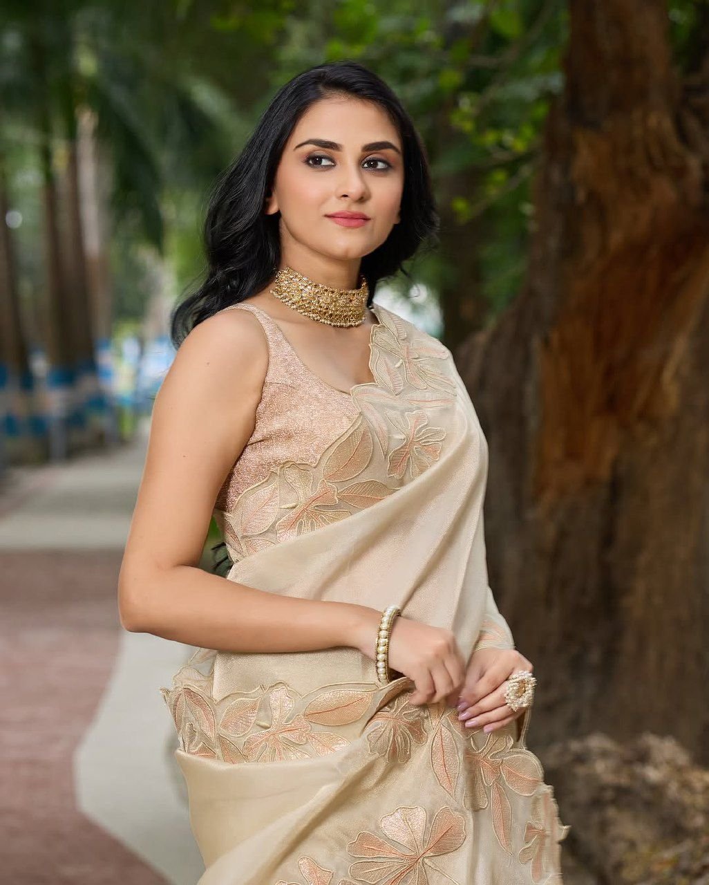 Sindhur Pure Bright Organza Silk Saree with 3mm Sequins Work & Designer Arco Border image 3