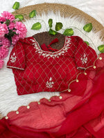 Pure Soft Crunchy Silk Saree with Hand Work Khatli Border & Aarco image 7