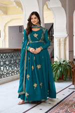 Elegant 3-Piece Faux Georgette Gown Set – Sequins Embellished Gown, Pent & Dupatta image 2