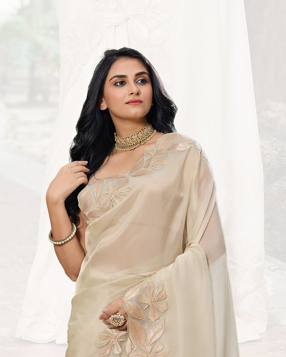 Sindhur Pure Bright Organza Silk Saree with 3mm Sequins Work & Designer Arco Border image 7