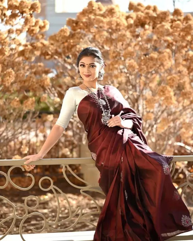 Soft Lichi Silk Saree with Silver Jacquard Border image 4