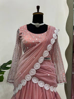 Ready-to-Wear Twill Organza Lehenga Saree with Ruffle Draping & Thread Work image 6