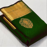 Soft Lichi Silk Saree with Rich Pallu & Jacquard Work - Bottle Green image
