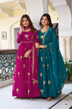 Elegant 3-Piece Faux Georgette Gown Set – Sequins Embellished Gown, Pent & Dupatta image 3