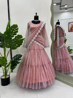Ready-to-Wear Twill Organza Lehenga Saree with Ruffle Draping & Thread Work image 4