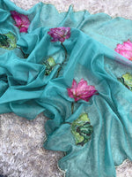 Nice Sarees – Pure Soft Tabby Orgenza with Digital Print & Khatli Work image 6
