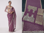 Bollywood Blockbuster Mirror Work Sequin Saree in Faux Georgette image 3