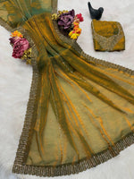 Designer Satin Space Silk Saree with Original Jarkhan Diamond Work – Perfect for Sangeet & Cocktail Parties image 3