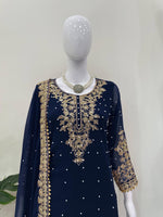 Elegant Foux Georgette Top-Plazo-Dupatta Set with Coding, Sequence & Rivet Moti Work image 4