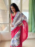 Elegant Plain Linen Saree with Digital Print & Blouse image 12