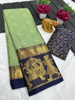 Aura-Palakhi Pure Mercerised Cotton Silk Saree with Contrast Pallu & Blouse image 5