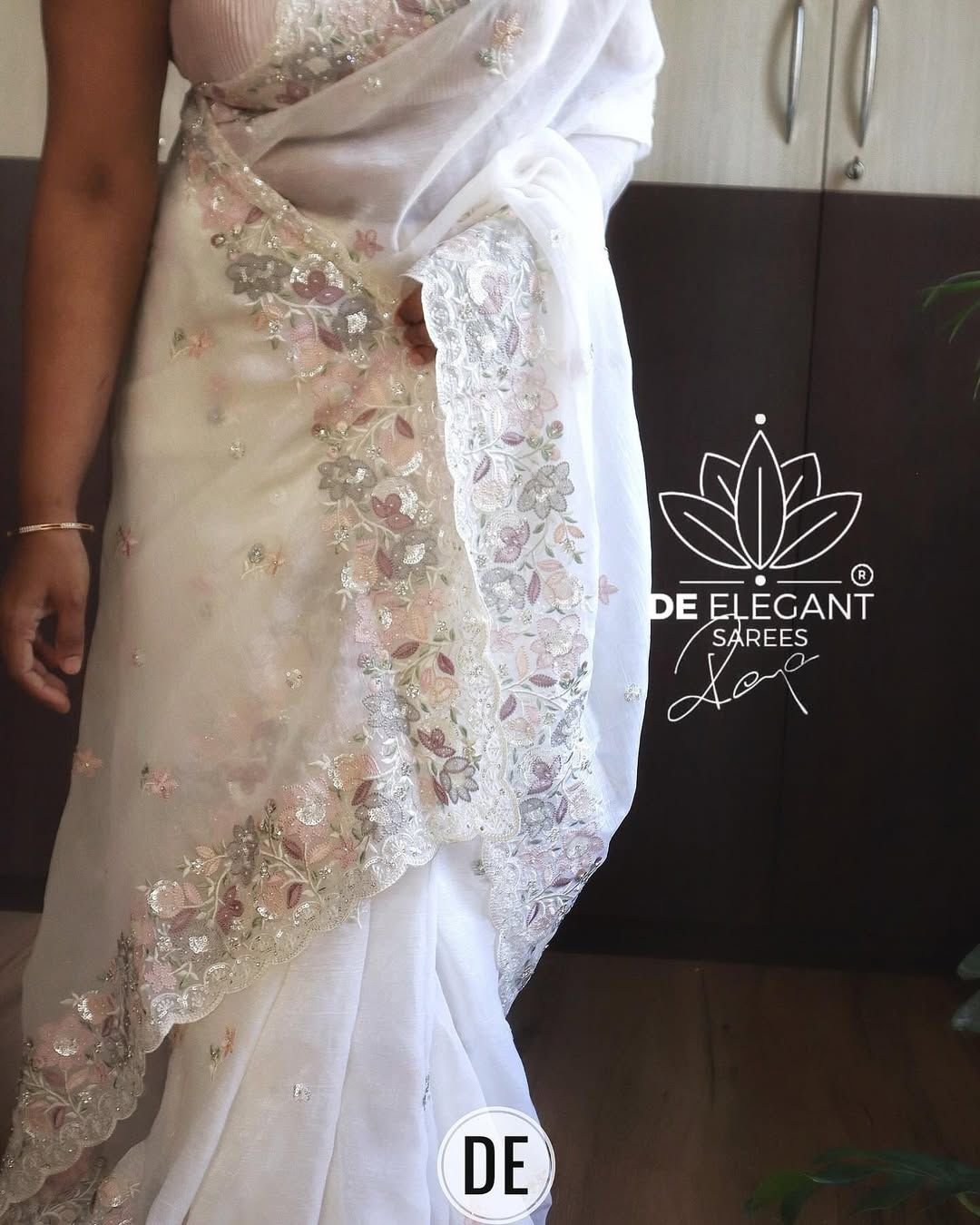 PALAN Soft Crunchy Silk Saree with All-Over Buti Embroidery & Elegant Cutwork Border | Fully Embroidered Blouse image 1
