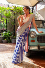 Elegant Plain Linen Saree with Digital Print & Fumka Latkan | With Digital Print Blouse image 1