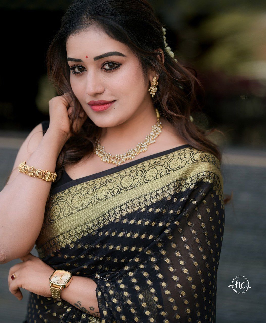 Purple Butti Soft Lichi Silk Saree with Jacquard Work & Contrast Blouse image 1