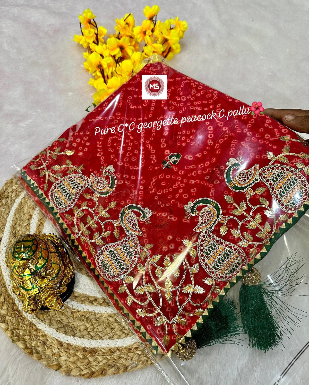 Exclusive Pure Georgette C*C Saree with Gotapatti Codding & Peacock Pallu Design image 3