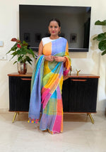 Chic Plain Linen Saree with Digital Print & Fumka Latkan – Paired with Bangalori Satin Blouse image 0