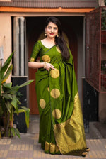 Soft Lichi Silk Saree with Rich Jacquard Weaving - Parrot Green image