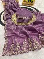 Gold Crush Designer Saree with Silver Embroidery & Sequin Work | Embroidered Blouse | Premium Ethnic Wear image 3