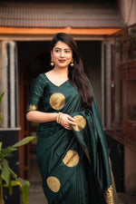 Soft Lichi Silk Saree with Rich Jacquard Weaving - Bottle Green image