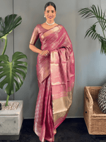 Copper Gold Tissue Silk Saree with Kanchi Border | Bollywood Style Look image 0