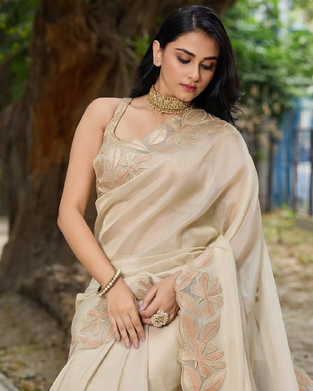 Sindhur Pure Bright Organza Silk Saree with 3mm Sequins Work & Designer Arco Border image 4
