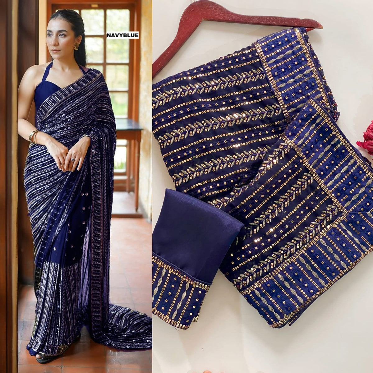 New Bollywood Blockbuster Sequin Saree in Faux Georgette image 3
