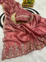 Gold Crush Designer Saree with Silver Embroidery & Sequin Work | Embroidered Blouse | Premium Ethnic Wear image 5