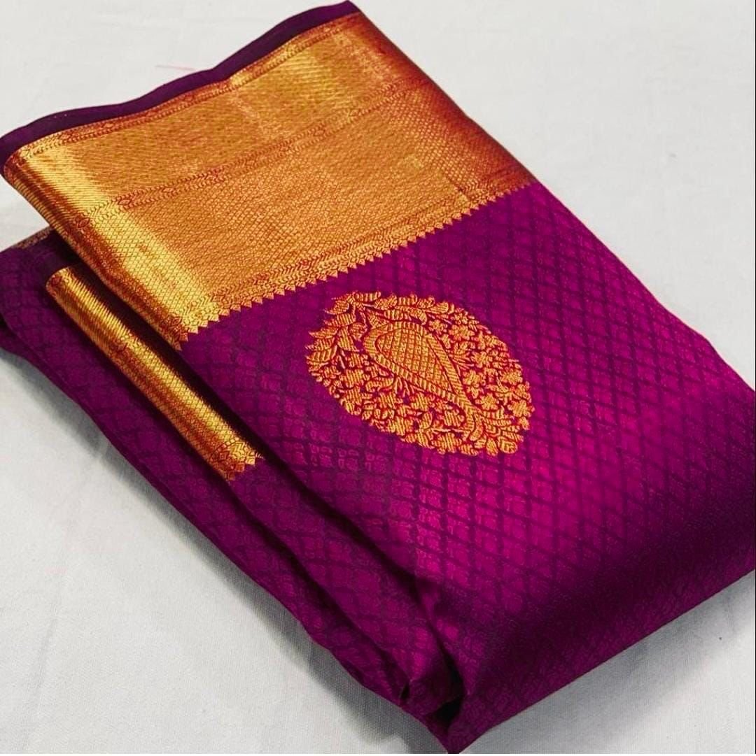 Soft Lichi Silk Saree with Rich Pallu & Jacquard Work - Magenta image