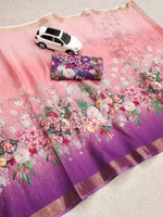 Elegant Linen Saree with Gold Jari Patta & All-Over Digital Print | With Matching Blouse image 5
