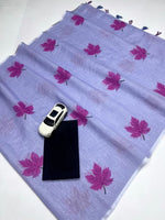 Plain Linen Saree with Digital Print & Fumka Latkan – Bangalori Satin Blouse image 6