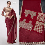 Bollywood Blockbuster Mirror Work Sequin Saree in Faux Georgette image 5