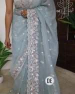 PALAN Soft Crunchy Silk Saree with All-Over Buti Embroidery & Elegant Cutwork Border | Fully Embroidered Blouse image 3