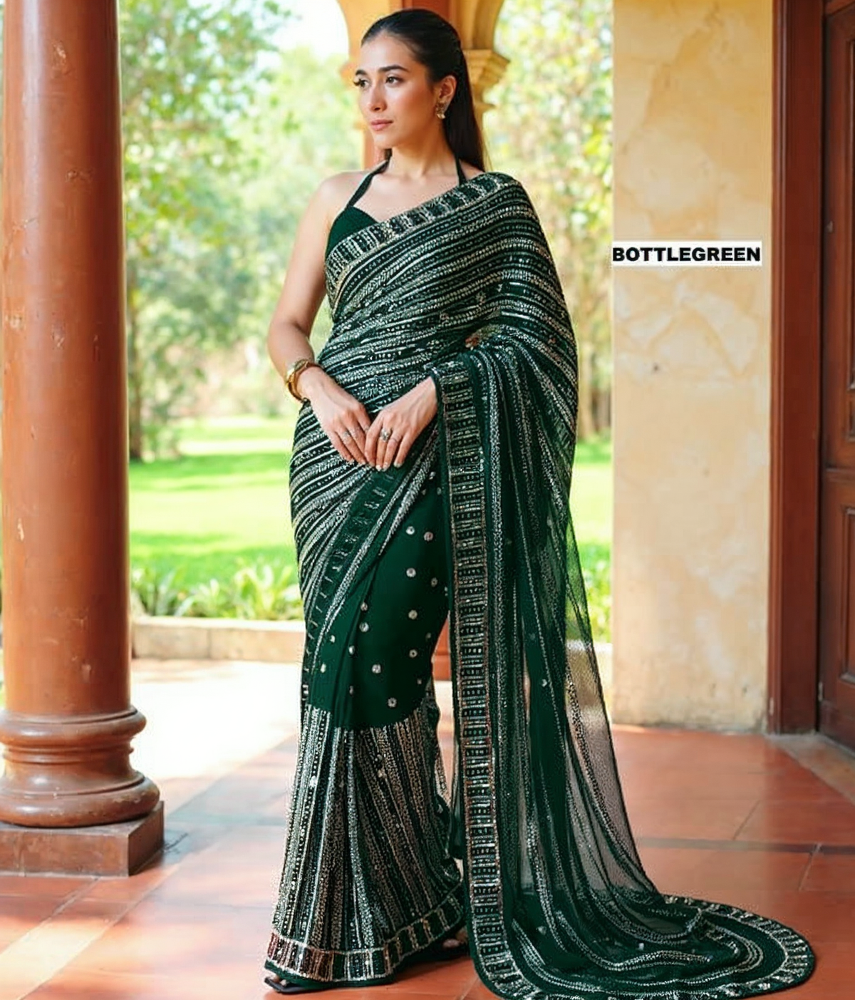 New Bollywood Blockbuster Sequin Saree in Faux Georgette image 0