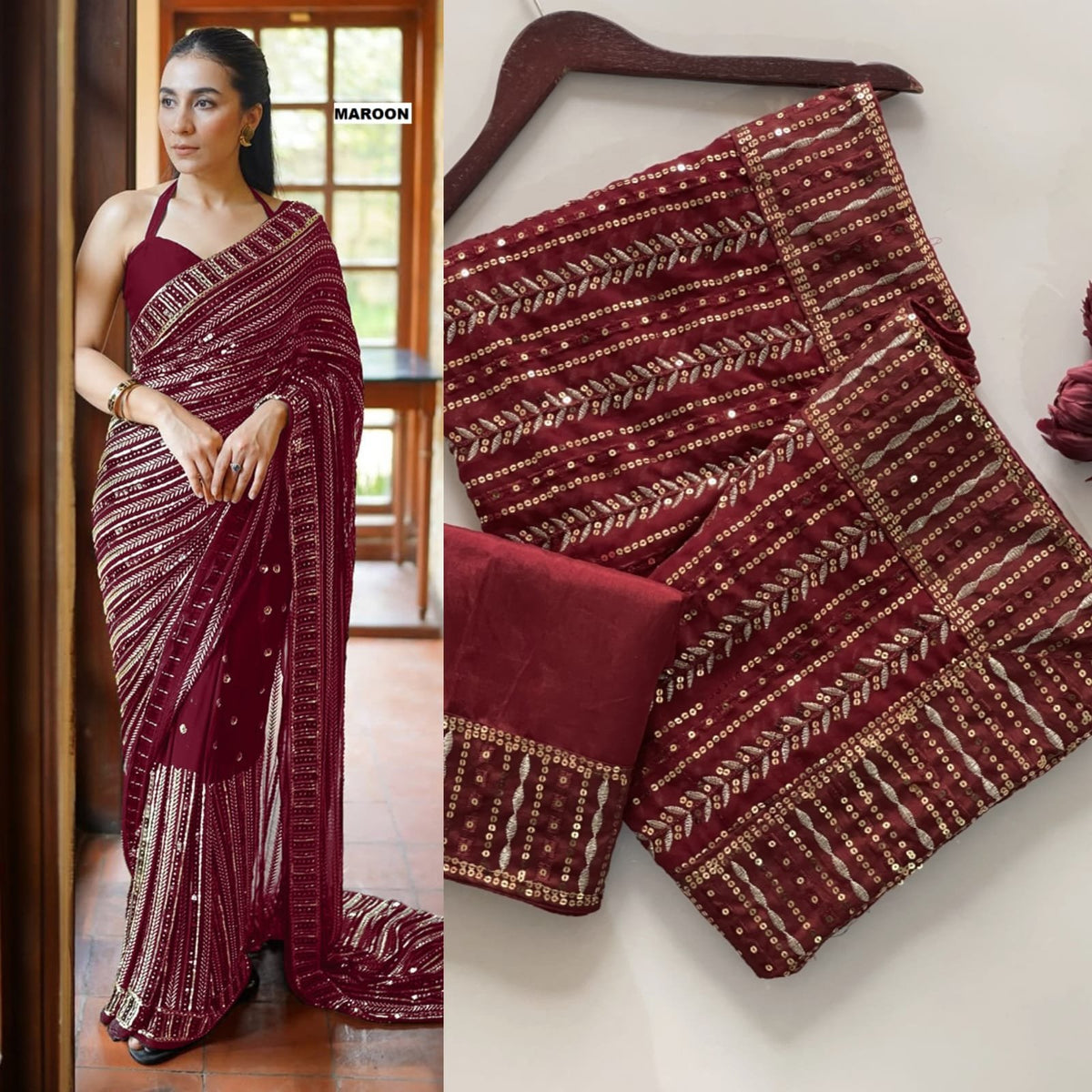 New Bollywood Blockbuster Sequin Saree in Faux Georgette image 4