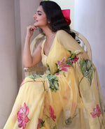 Soft Georgette Saree with Floral Prints & Double Cutdana Moti Border image 3
