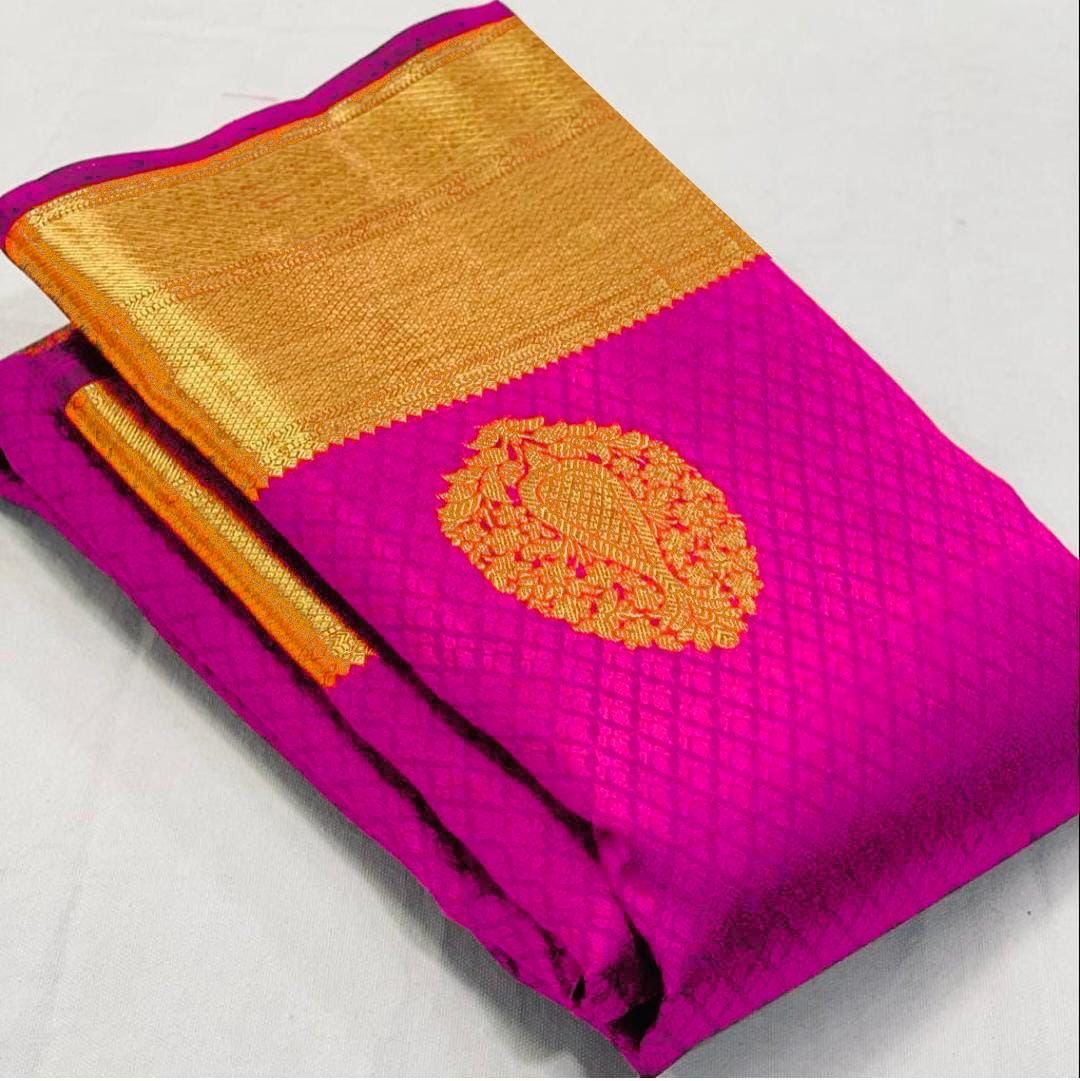 Soft Lichi Silk Saree with Rich Pallu & Jacquard Work - Rani Pink image