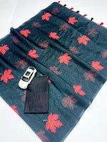 Plain Linen Saree with Digital Print & Fumka Latkan – Bangalori Satin Blouse image 7