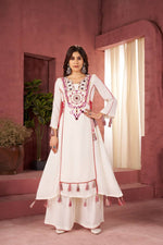 Elegant Reyon Kurti with Palazzo – Thread & Raal Mirror Work with Tassels - White, XXL image