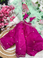 Soft Georgette Saree with Floral Prints & Double Cutdana Moti Border image 6