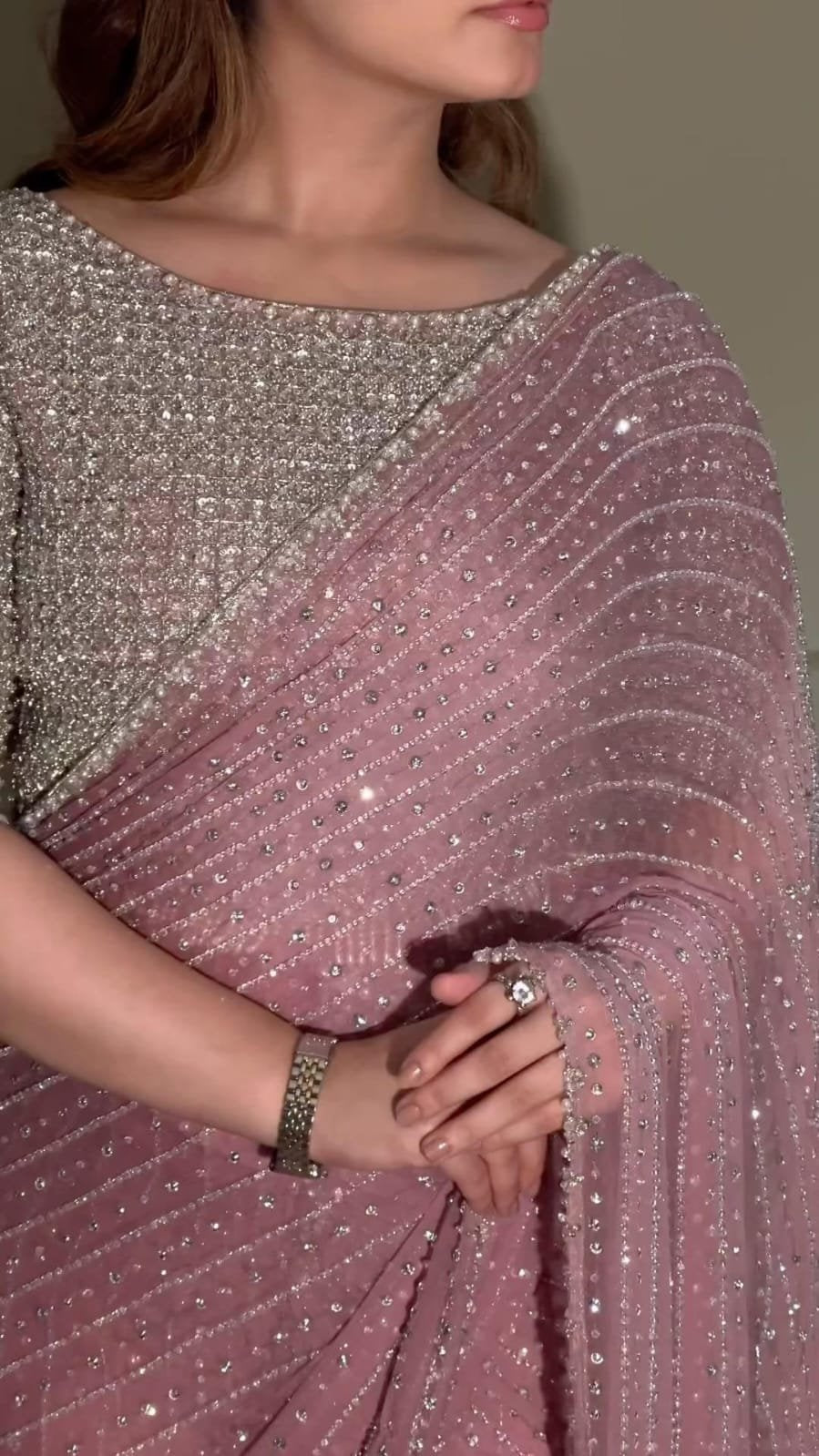 Elegant Faux Georgette Saree with Heavy 5MM Sequins & Multicolor Embroidery image 5