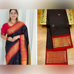 Cotton Checks Minakari Soft Silk Paithani Saree with Contrast Blouse & Tassel Pallu image 4