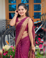 Purple Butti Soft Lichi Silk Saree with Jacquard Work & Contrast Blouse image 3