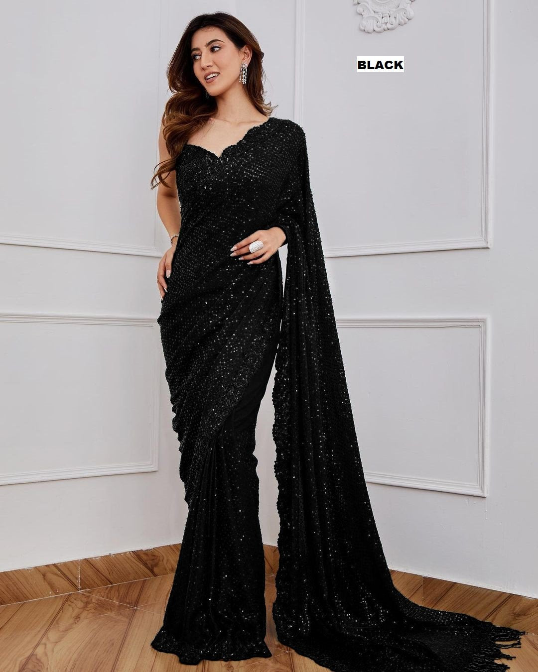 New Launch! Bollywood Blockbuster Georgette Saree with 5MM Heavy Sequin Embroidery & Zalar Pallu image 4