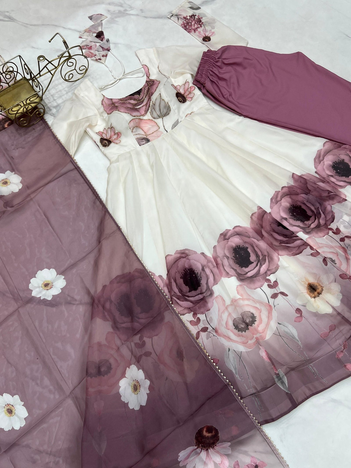 Premium Organza Silk Anarkali Set with Handwork & Dupatta image 9