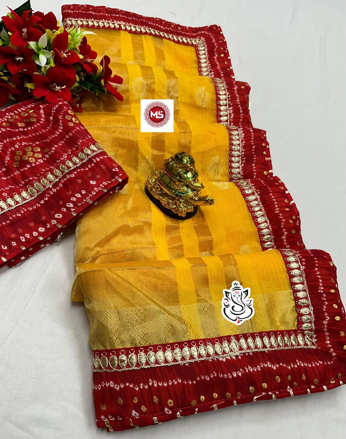 Traditional Moonga Kota Cotton Silk Saree with Bandhej & Coding Sequence Work image 1