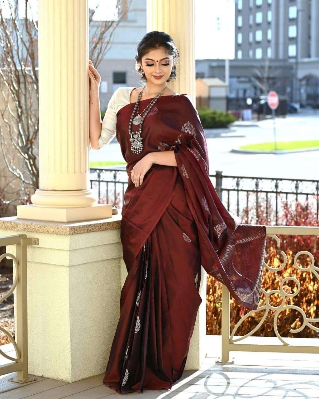 Soft Lichi Silk Saree with Silver Jacquard Border image 3