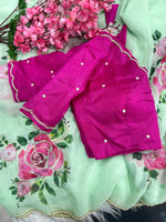 Soft Georgette Saree with Floral Prints & Double Cutdana Moti Border image 5