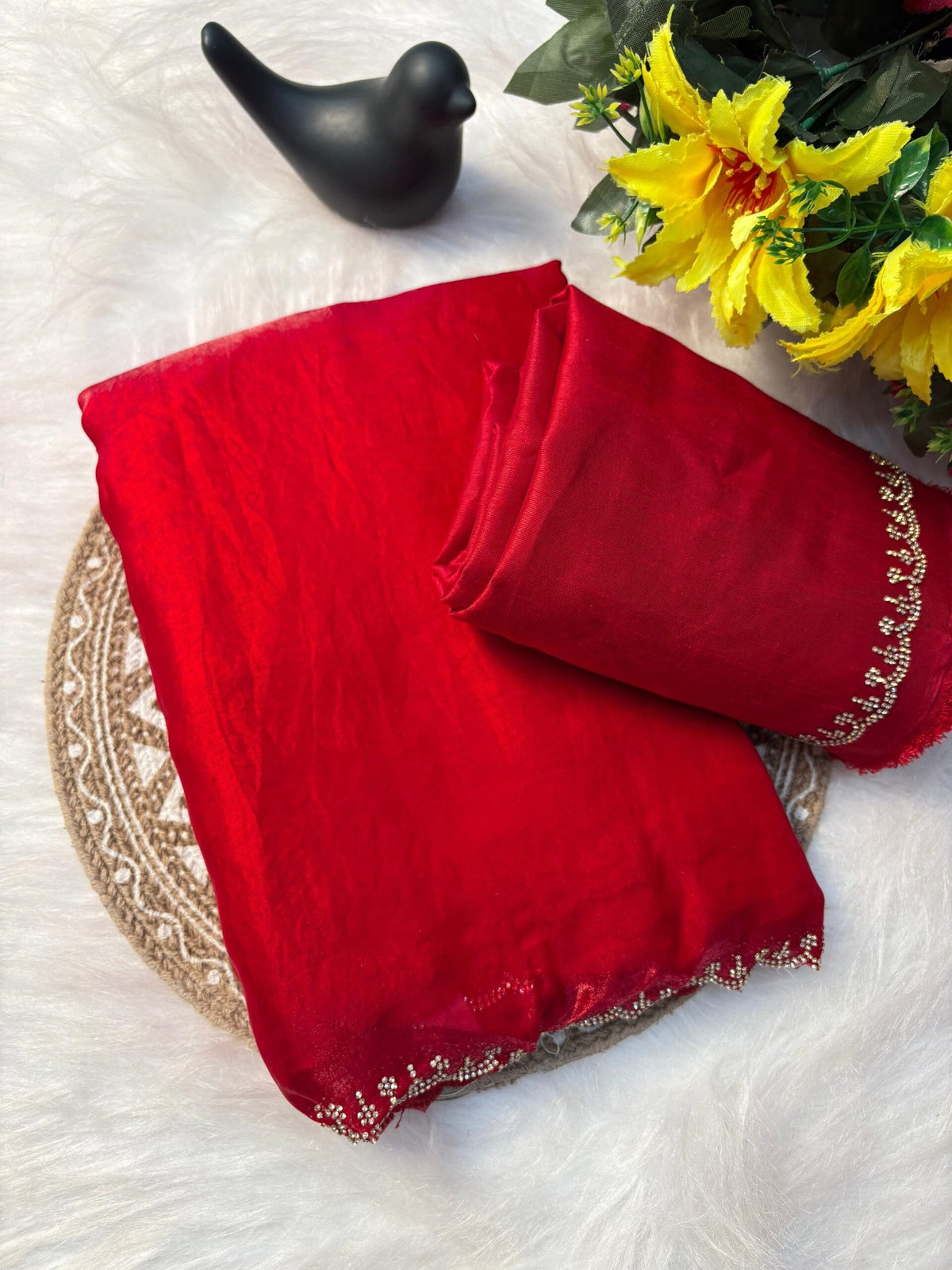 Stunning Pink Satin Space Silk Saree with Original Jarkhan Diamond Work – Perfect for Sangeet & Cocktail Nights image 2