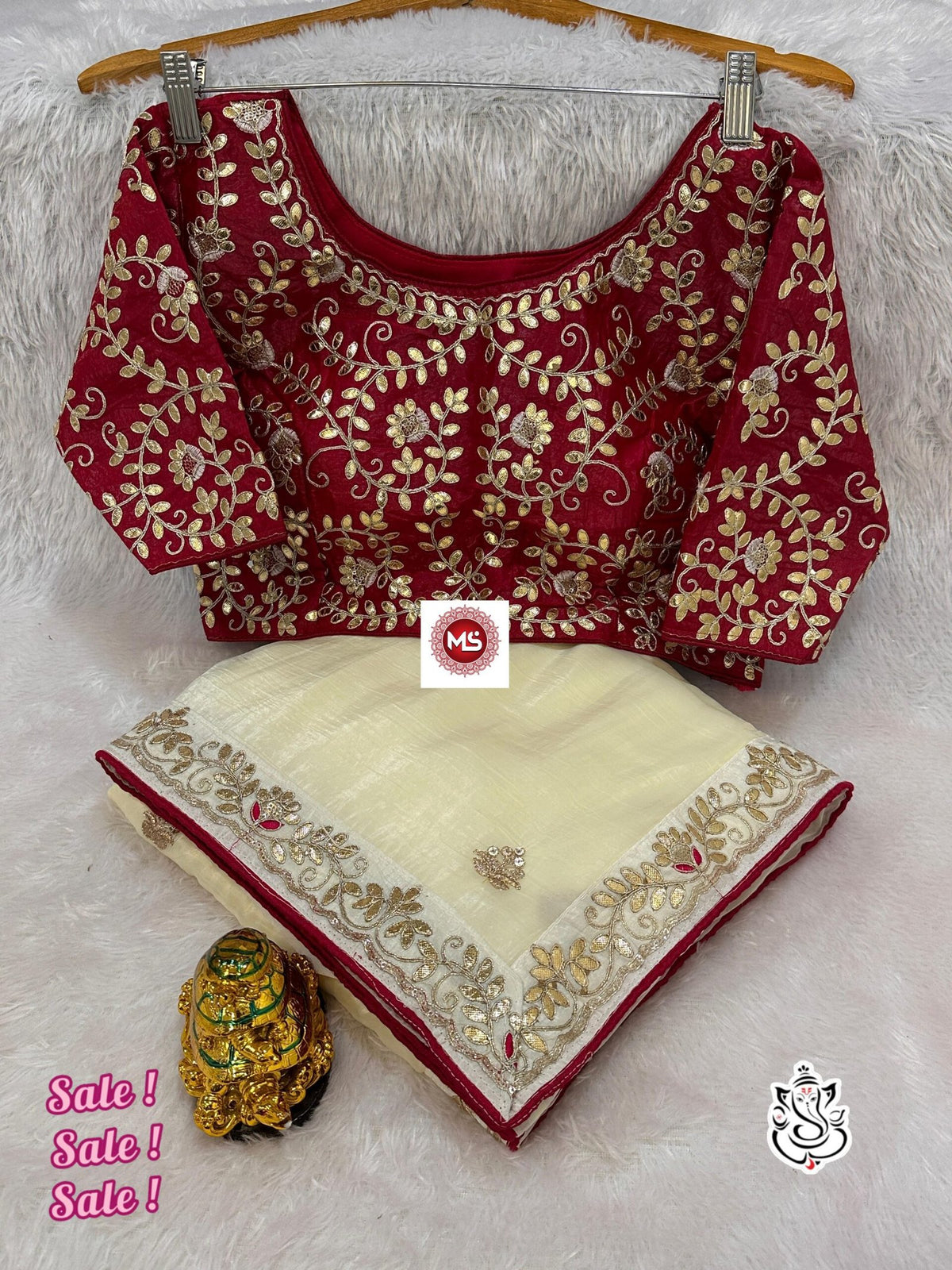 Premium Gold Crush Saree with Rich Gotapatti & Sequence Work + Stitched Blouse image 0