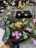 Vanshi Blooming Georgette Saree with Floral Brush Print, Handwork & Khatli Border image 6